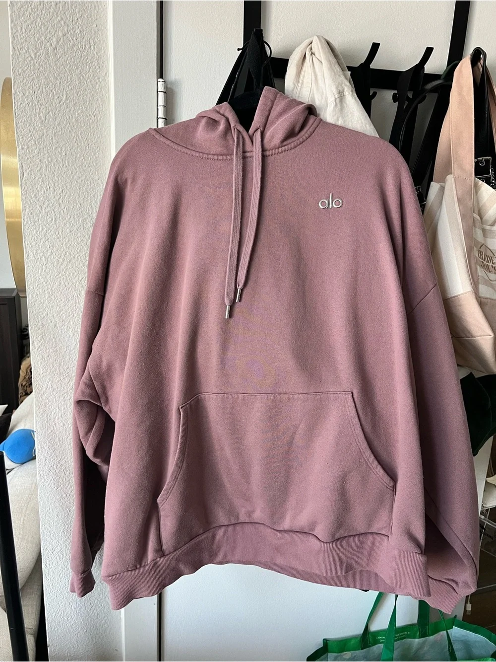 ALO Yoga Mauve Pullover Hoodie with Drawstrings